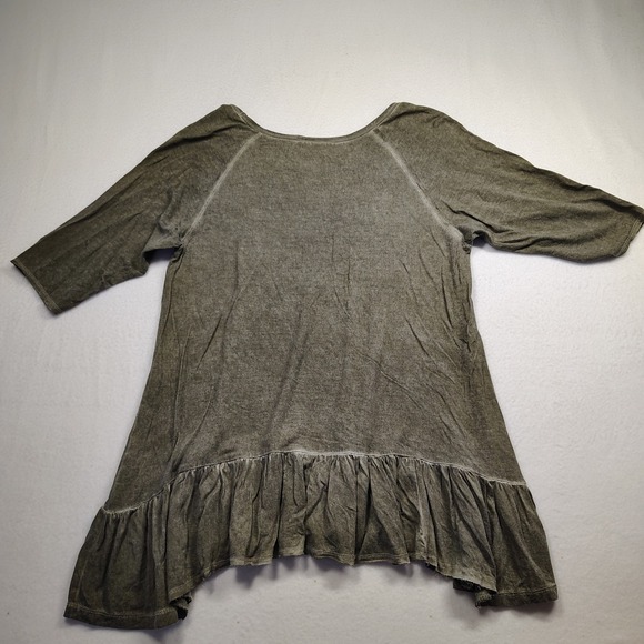 Anthropology Dantelle Olive Green Ruffle Hem Tunic Top 3/4 Sleeve Women's Size L - Picture 6 of 10